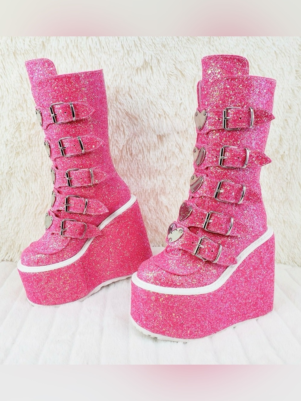 Demonia Pink Glitter Swing-230G Platform Boots Size 7